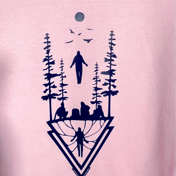 Stranger Things Medium Pink Hoodie The Upside Down Running up that Hill NWOT - Picture 4 of 6